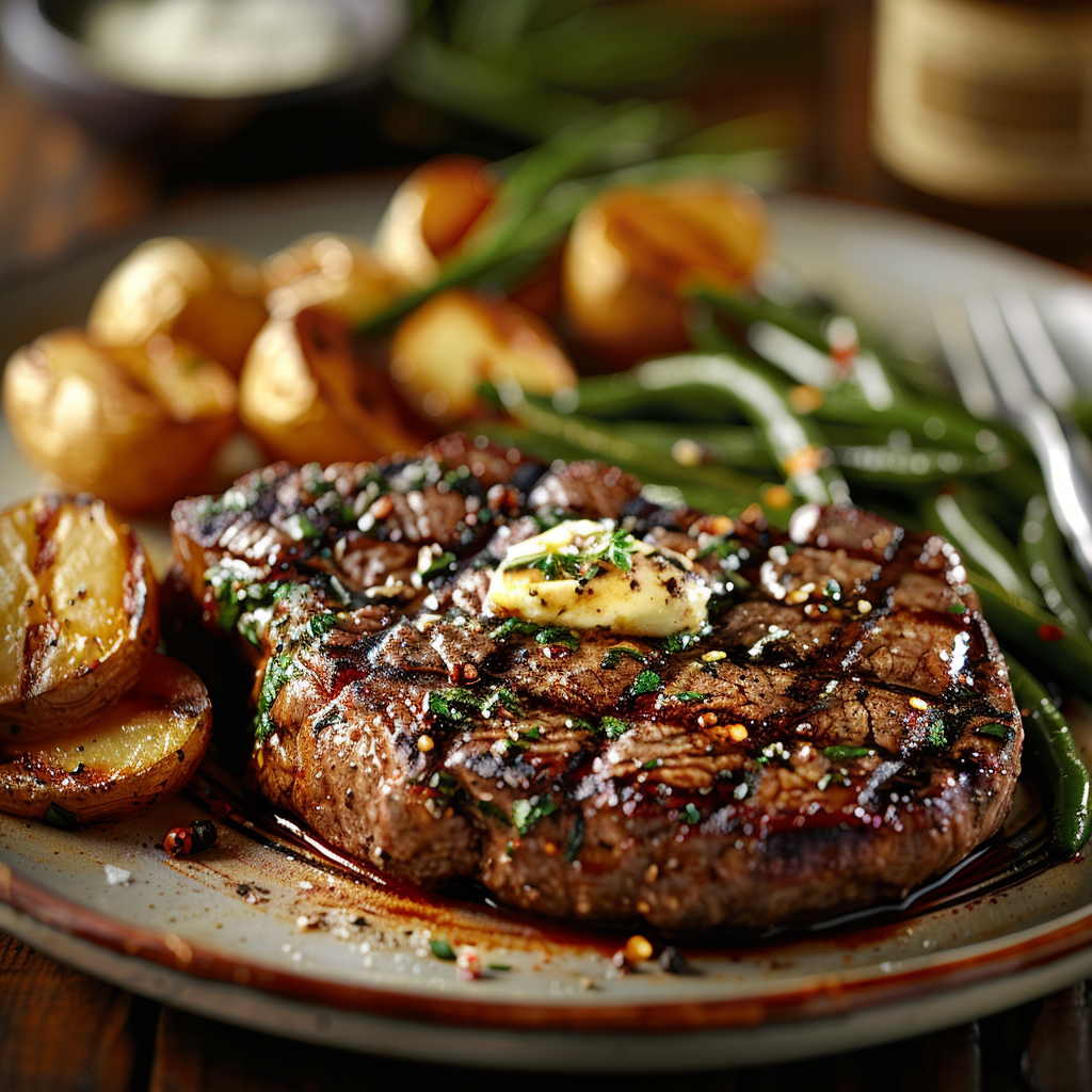 Grilled Ribeye Steak with Garlic Herb Butter