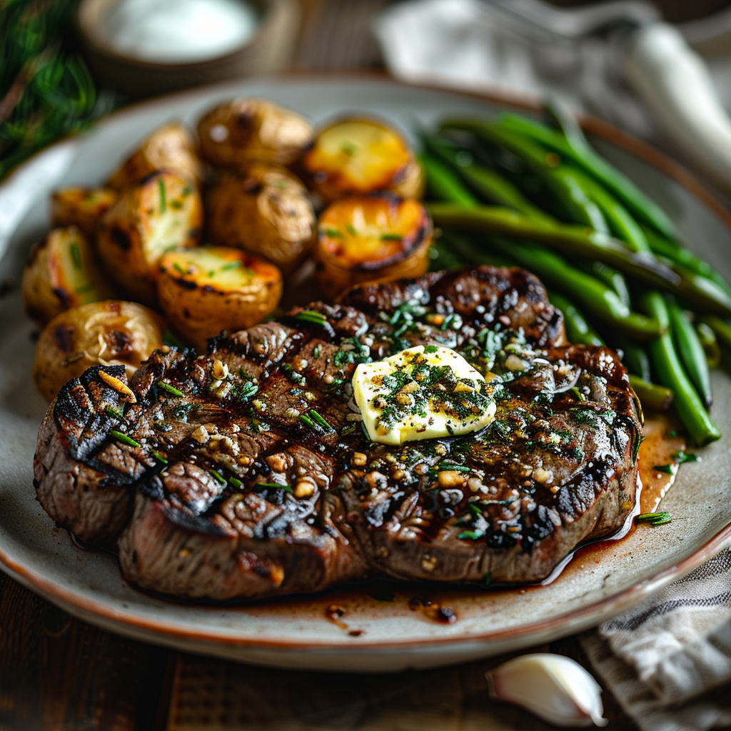 Grilled Ribeye Steak with Garlic Herb Butter