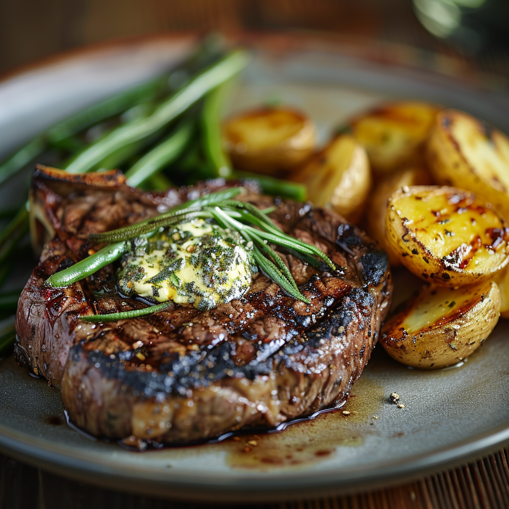 Grilled Ribeye Steak with Garlic Herb Butter