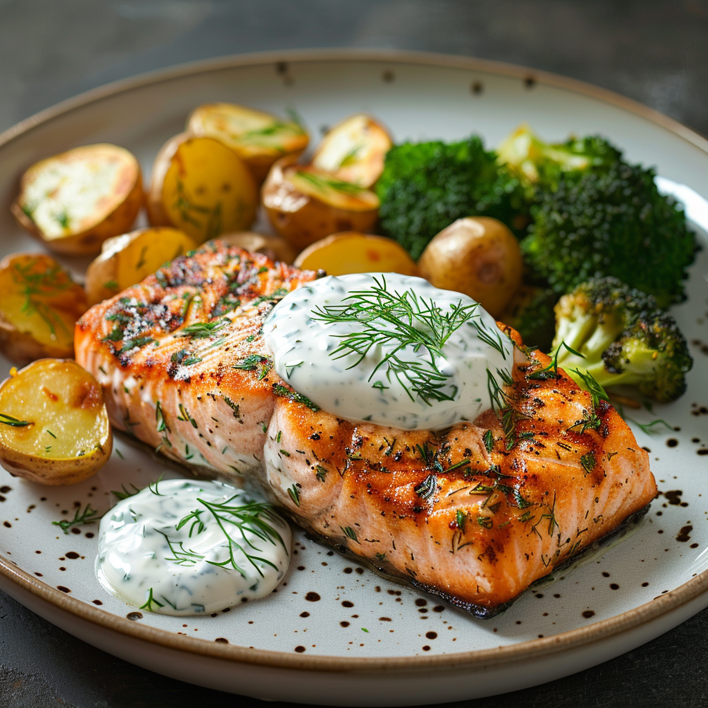 Grilled Salmon with Dill Yogurt Sauce