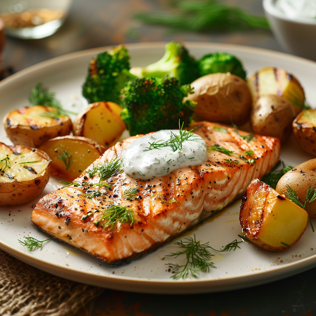 Grilled Salmon with Dill Yogurt Sauce