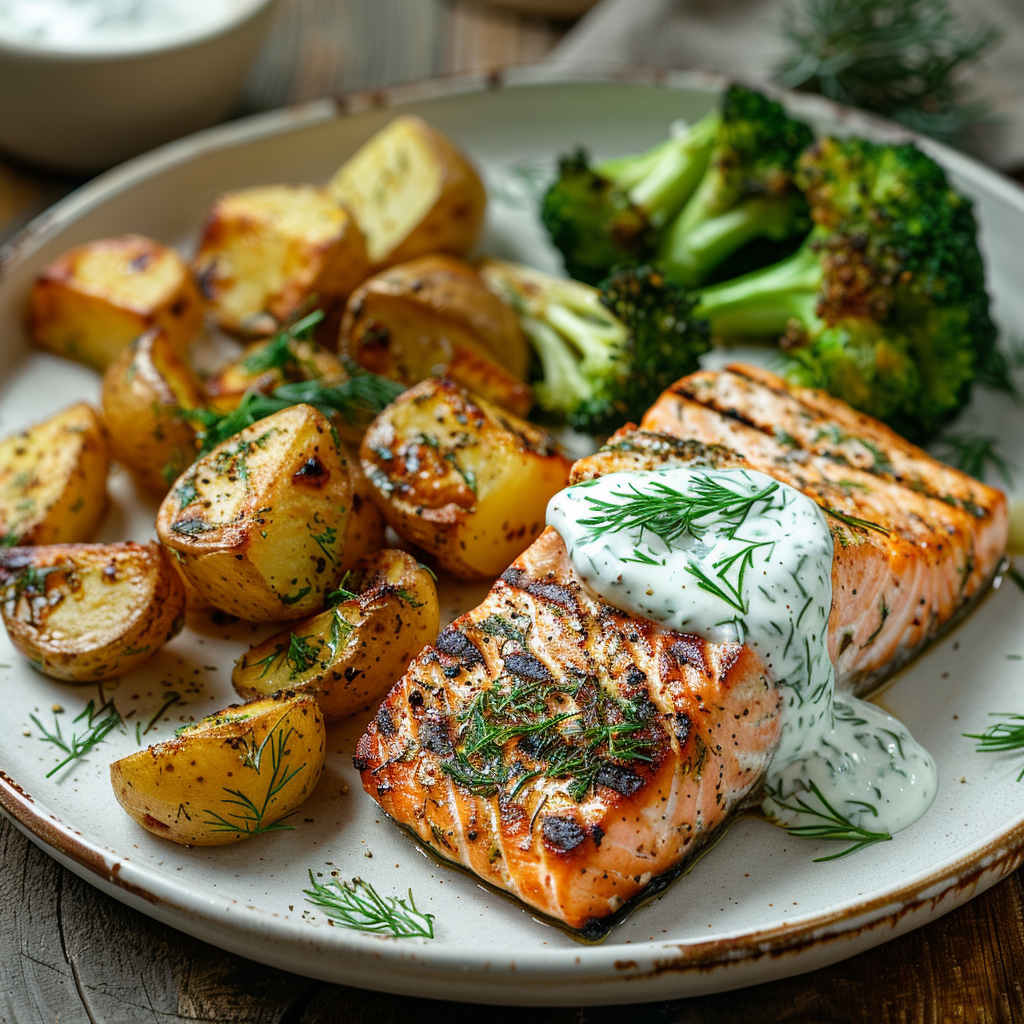 Grilled Salmon with Dill Yogurt Sauce