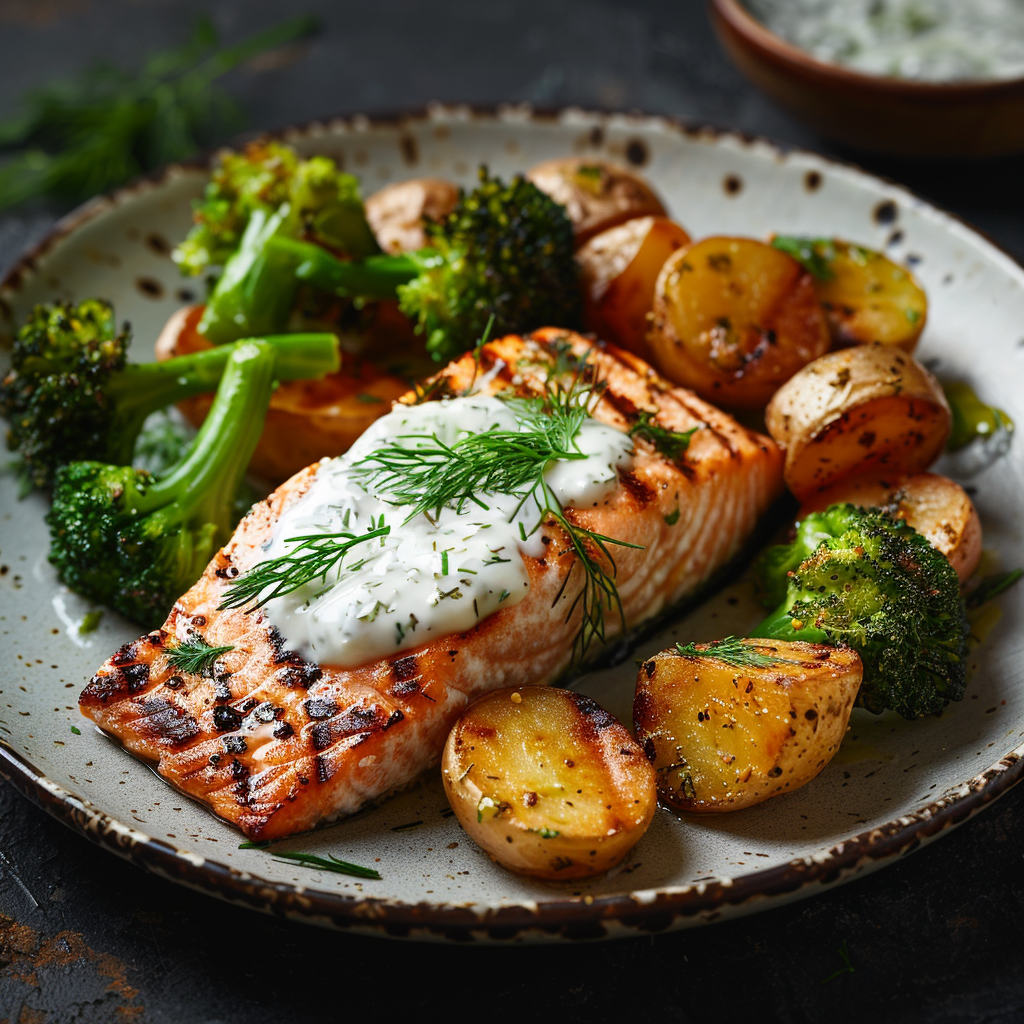 Grilled Salmon with Dill Yogurt Sauce