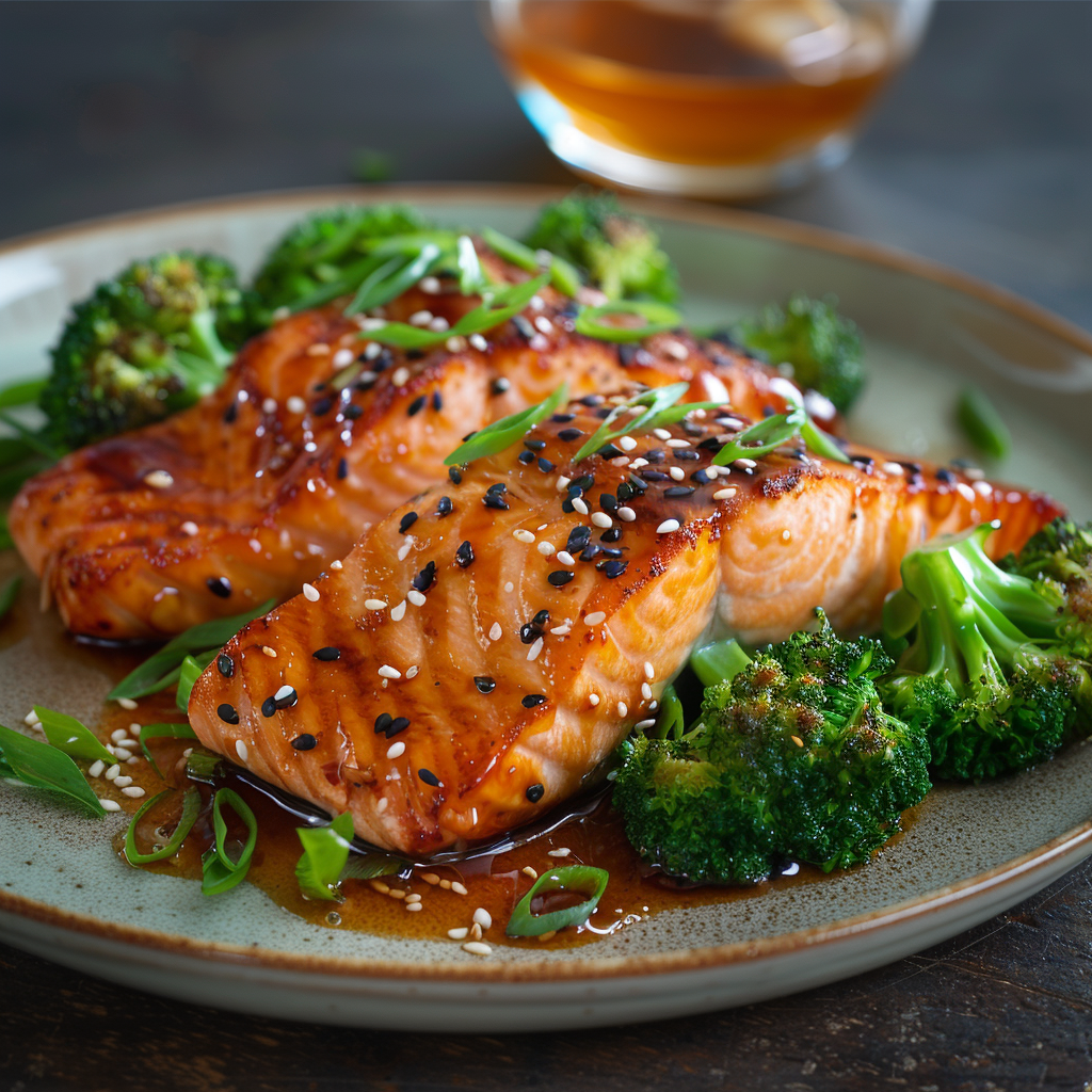 Honey Soy Glazed Salmon with Sesame Greens