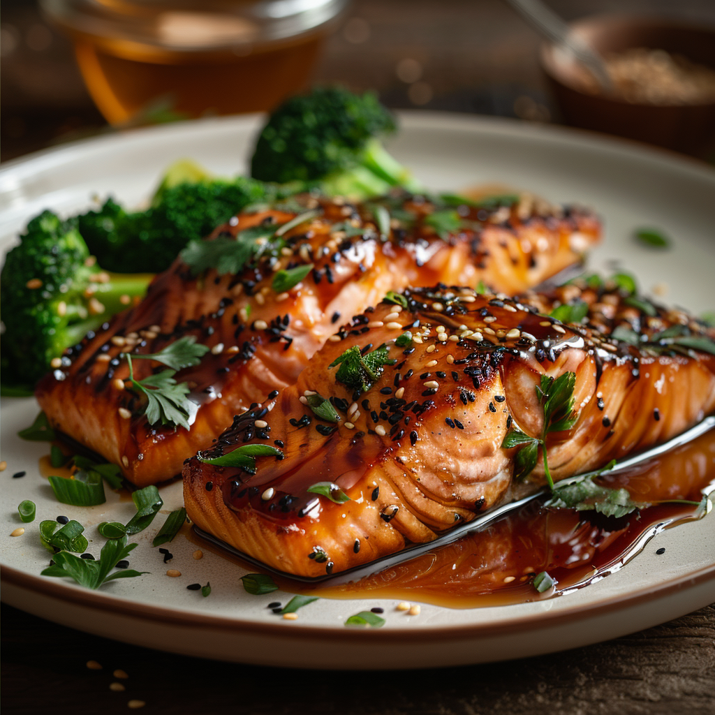 Honey Soy Glazed Salmon with Sesame Greens