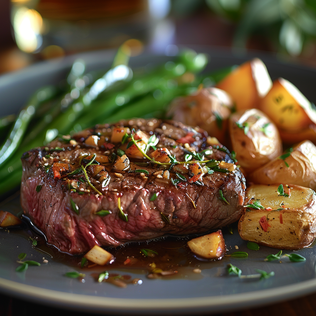 Pan Seared Sirloin with Thyme and Garlic