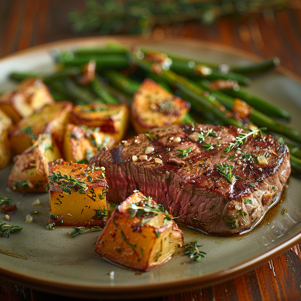 Pan Seared Sirloin with Thyme and Garlic