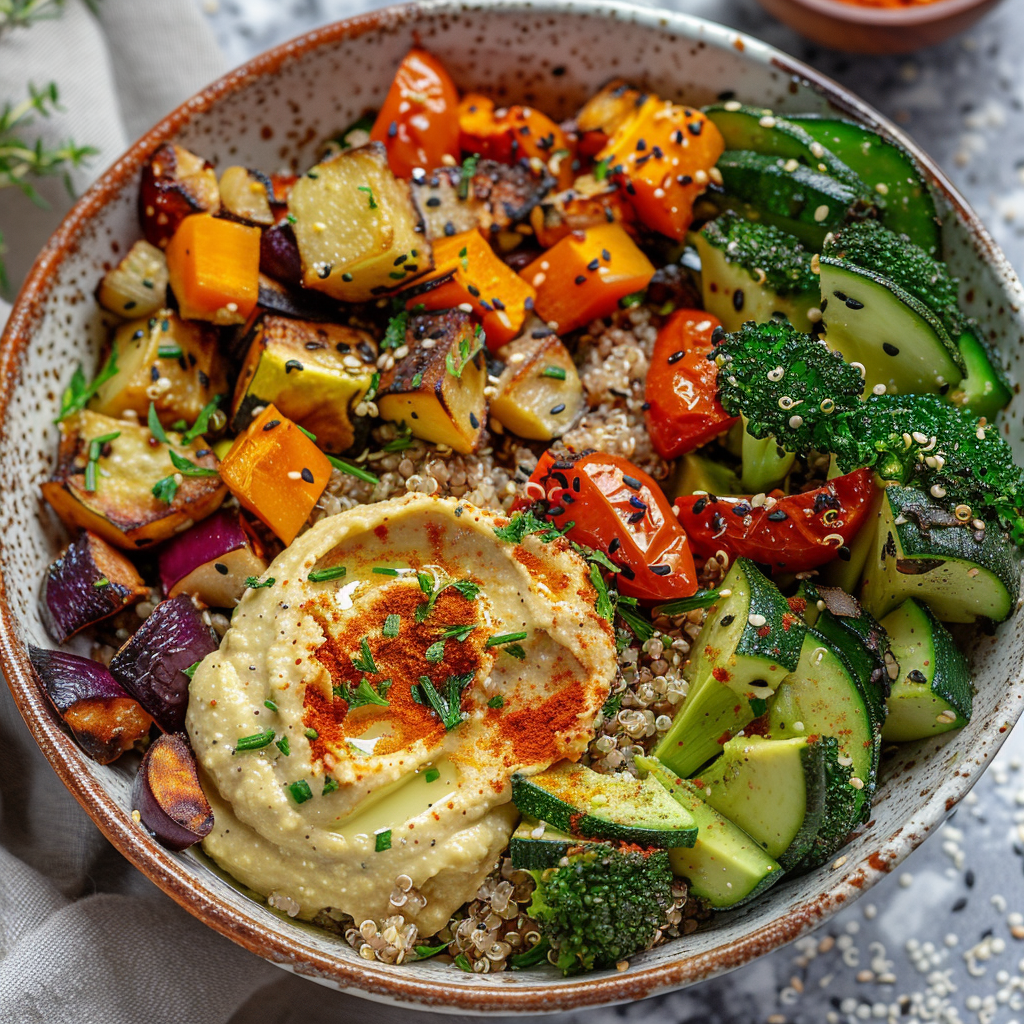 Roasted Veggie Buddha Bowl with Hummus