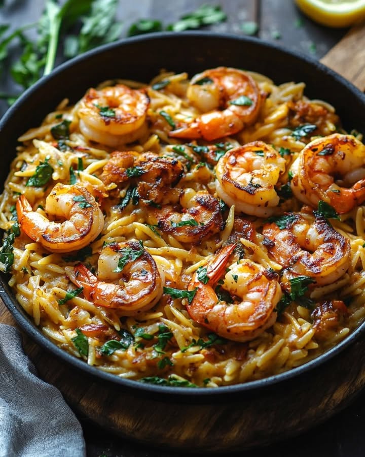 Shrimp Orzo Skillet