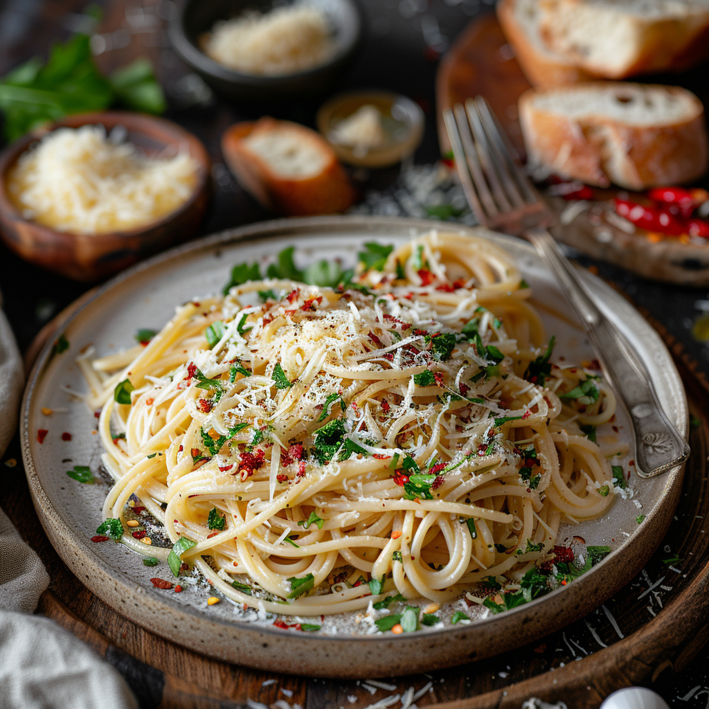 Spaghetti Aglio e Olio with Garlic and Chili