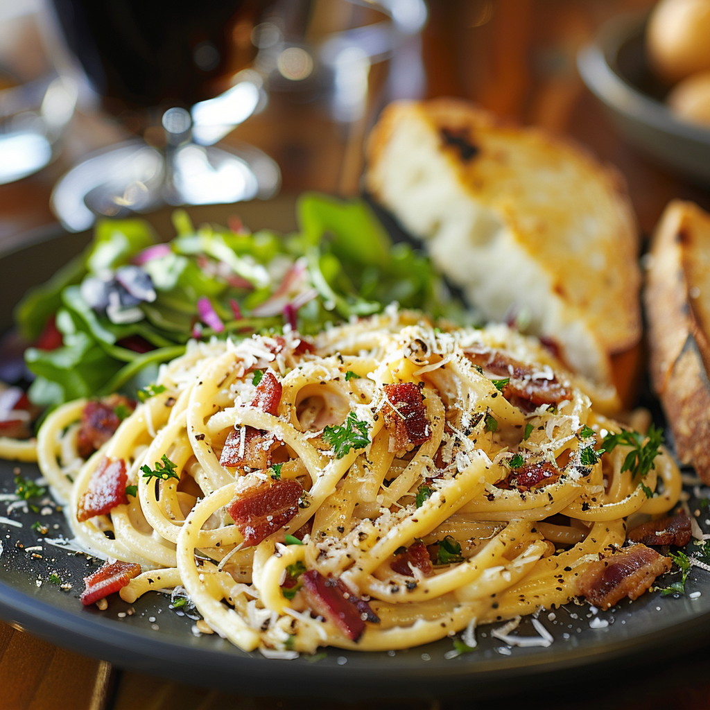 Spaghetti Carbonara with Parmesan and Bacon