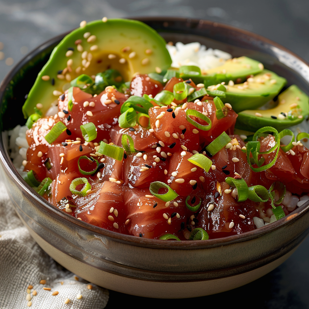 Tuna Poke Bowl with Avocado and Rice