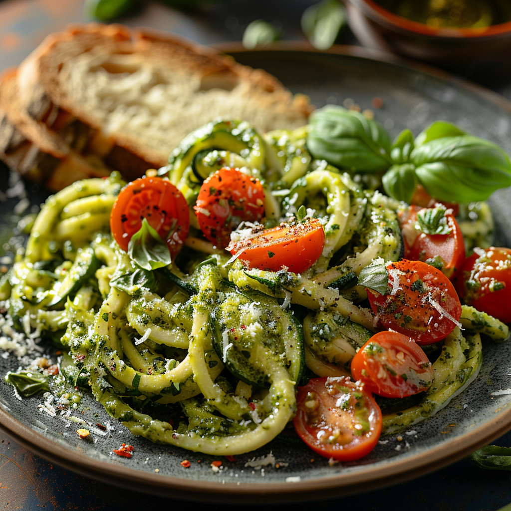 Zucchini Noodle Pesto with Cherry Tomatoes