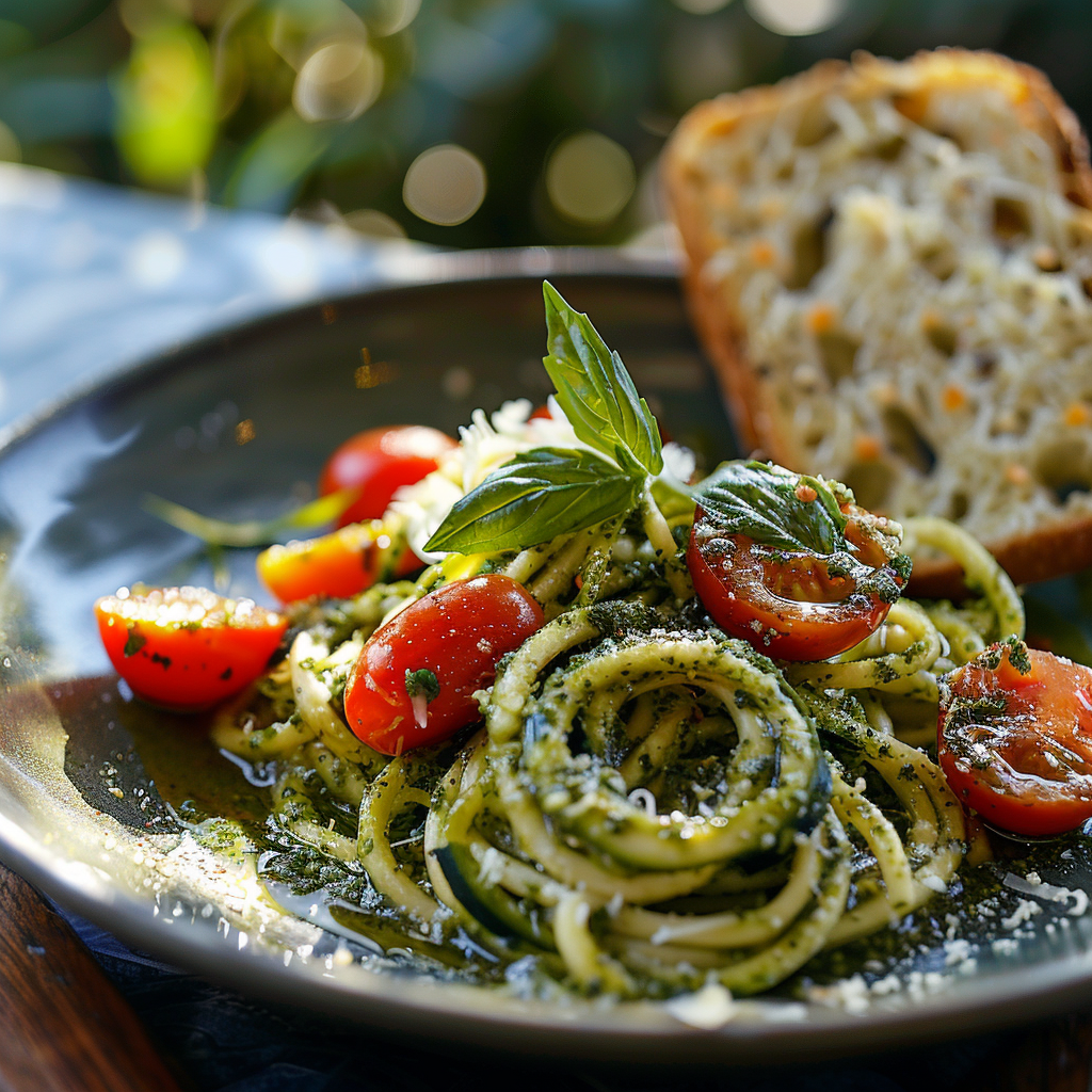 Zucchini Noodle Pesto with Cherry Tomatoes
