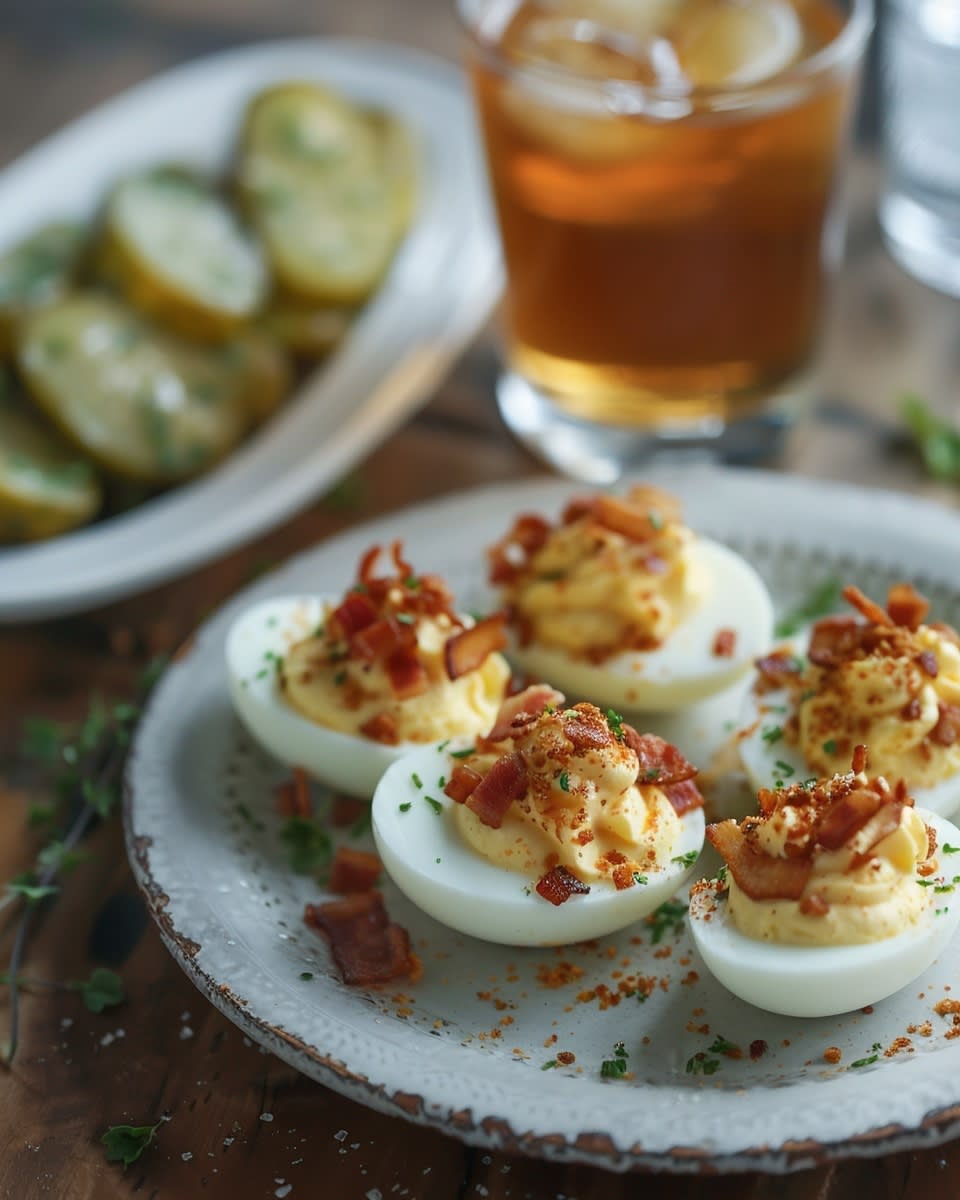 Deviled Eggs with Candied Bacon