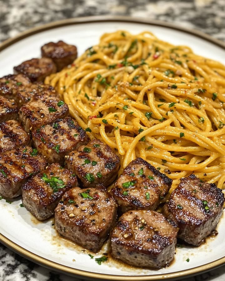 Sizzling Garlic Steak Spaghetti