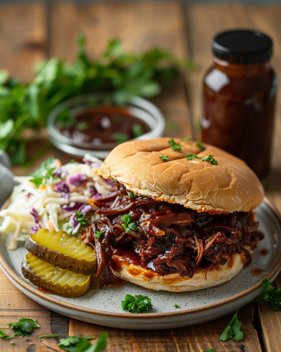 Slow Cooker BBQ Pulled Beef Sandwich