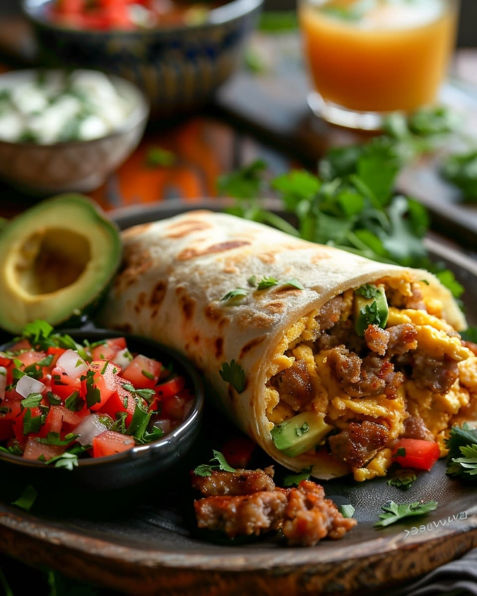 Breakfast Burrito with Scrambled Eggs and Sausage