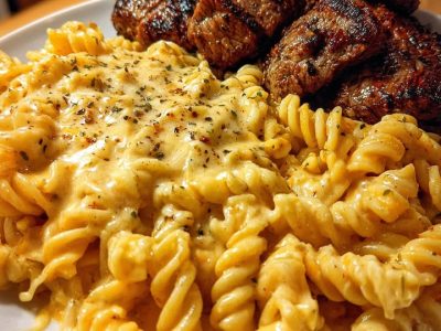 Spicy Cajun Beef Rotini with Three-Cheese Sauce