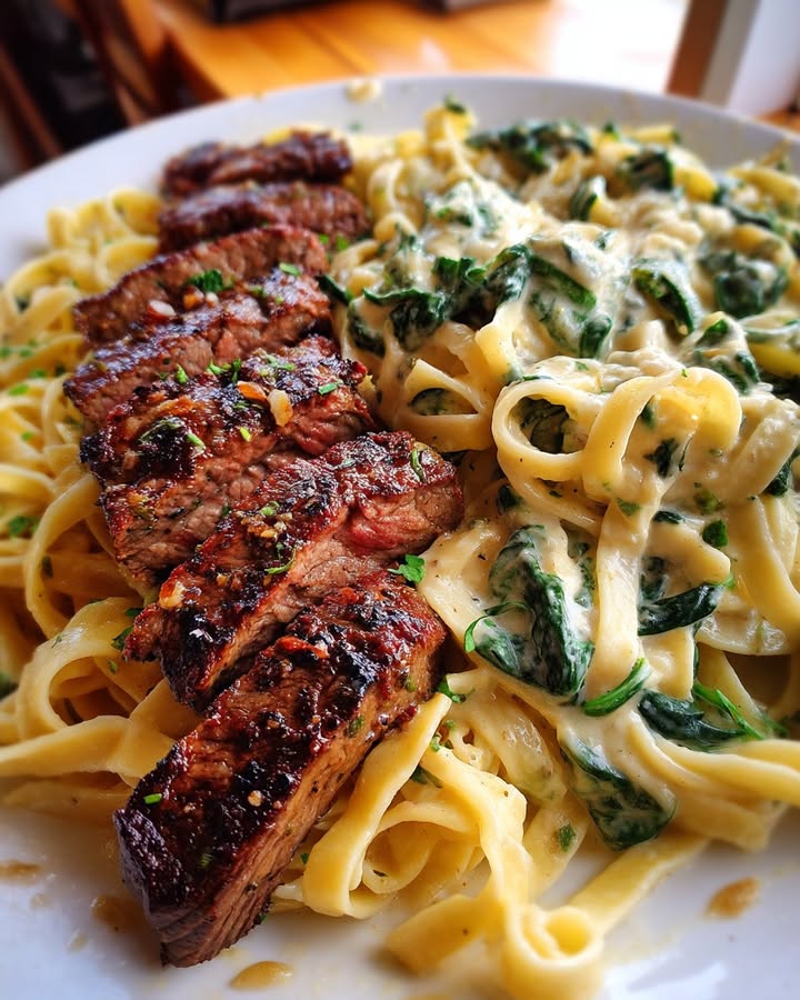 Creamy Garlic Steak Pasta