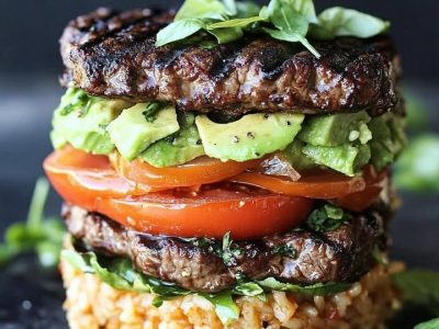 Ultimate Grilled Beef & Avocado Rice Stack