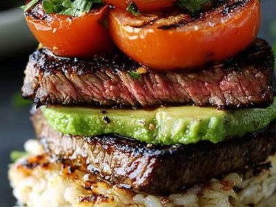 Perfect Grilled Steak & Avocado Rice Stack