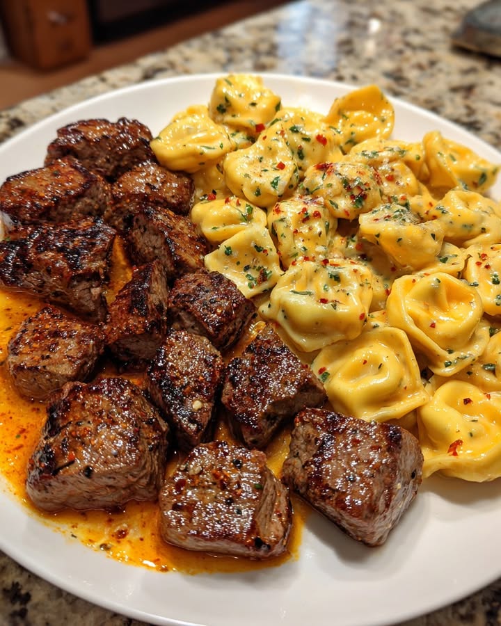 Spicy Garlic Steak Pasta