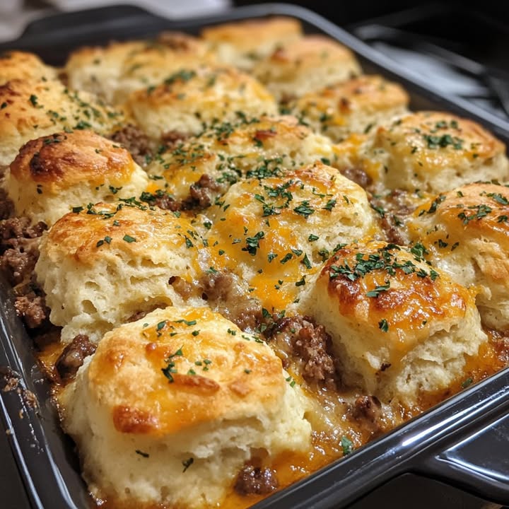 Beef Cheddar Biscuit Bake