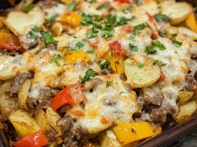 Ultimate Crockpot Cheesesteak Casserole