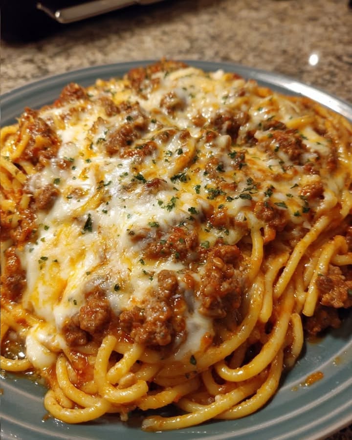 Cheesy Beef Spaghetti