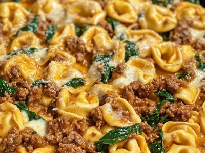Creamy Tortellini Alfredo with Beef & Spinach