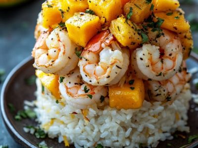 Tropical Coconut Mango Shrimp Stack Recipe