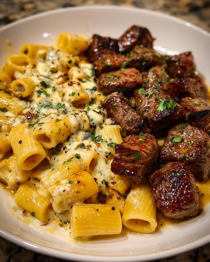Garlic Butter Steak Rigatoni