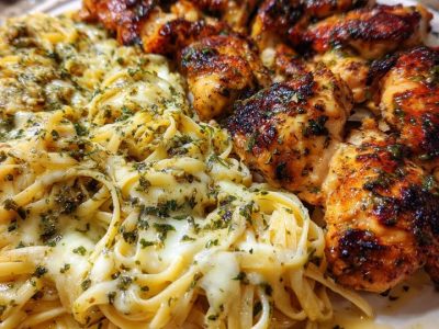 Creamy Garlic Chicken with Cheesy Linguine Pasta Recipe