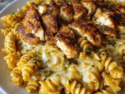 Garlic Butter Chicken Over Cheesy Cajun Rotini Recipe