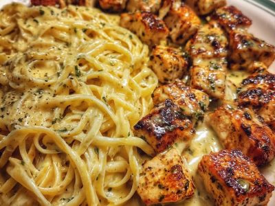 Creamy Garlic Butter Chicken with Parmesan Linguine