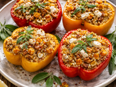 Healthy Fall Stuffed Peppers with Pumpkin Quinoa Feta