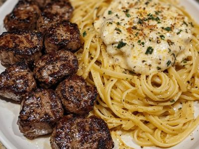 Cajun Garlic Butter Steak Bites with Parmesan Pasta