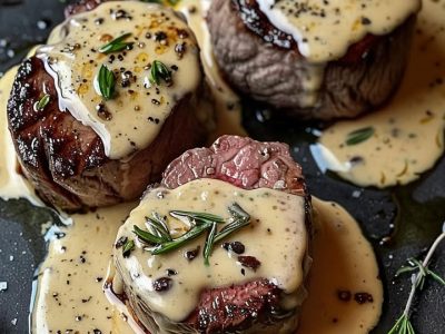 Luxurious Seared Filet Mignon with Creamy Peppercorn Sauce