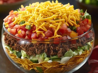 Beef Taco Delight: Perfect 7-Layer Salad for Any Gathering