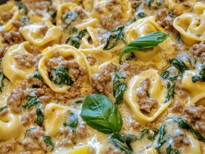Creamy Garlic Parmesan Beef Tortellini with Spinach