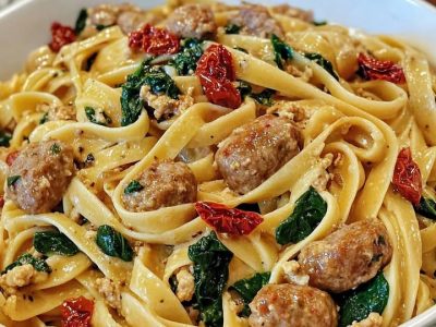 Creamy Garlic Sausage Fettuccine One-Pot Recipe