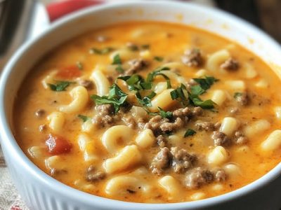 Cozy One-Pot Cheeseburger Macaroni Soup Recipe